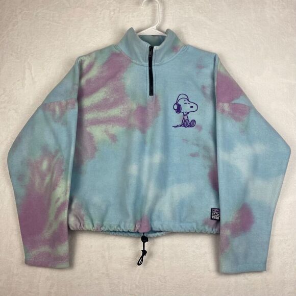 Peanuts Sweater Womens XXL 2XL Blue Tie Dye  Long Sleeve 1/4 Zip Crop Top Casual - Picture 2 of 10